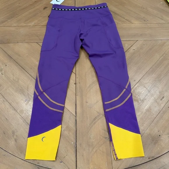 ZYIA Active Purple Game Day Performance 7/8 Leggings Yellow Cuffs size 4 NWT - Picture 6 of 10